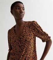 New Look Brown Leopard Print Frill Puff Sleeve Blouse